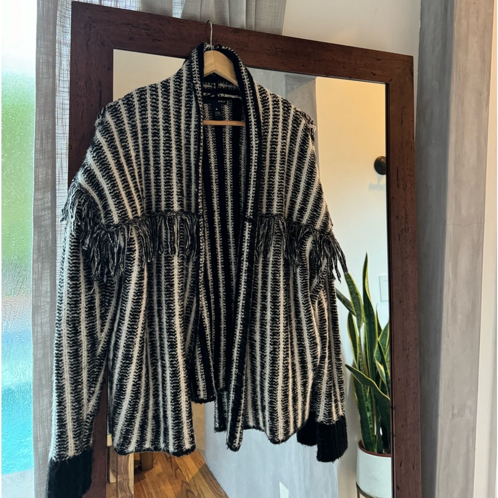 Aqua Black & White Cardigan Sweater